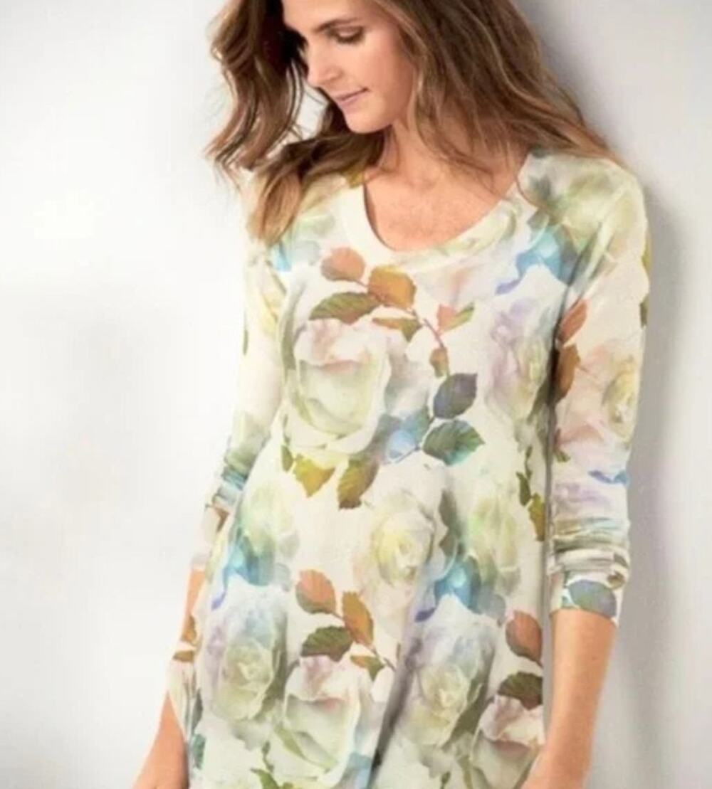 Soft Surroundings Watercolor Floral Tunic Sweater, Size M